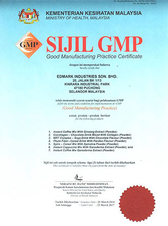Good Manufacturing Practice – GMP — certificat officiel EDMARK