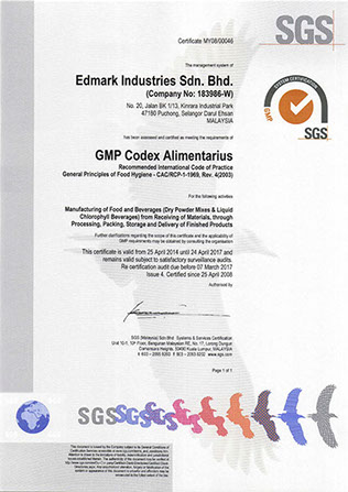 Good Manufacturing Practice – Codex Alimentarius — certificat officiel EDMARK