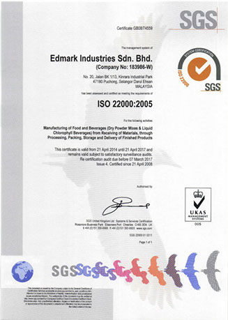 ISO 22000 — certificat officiel EDMARK